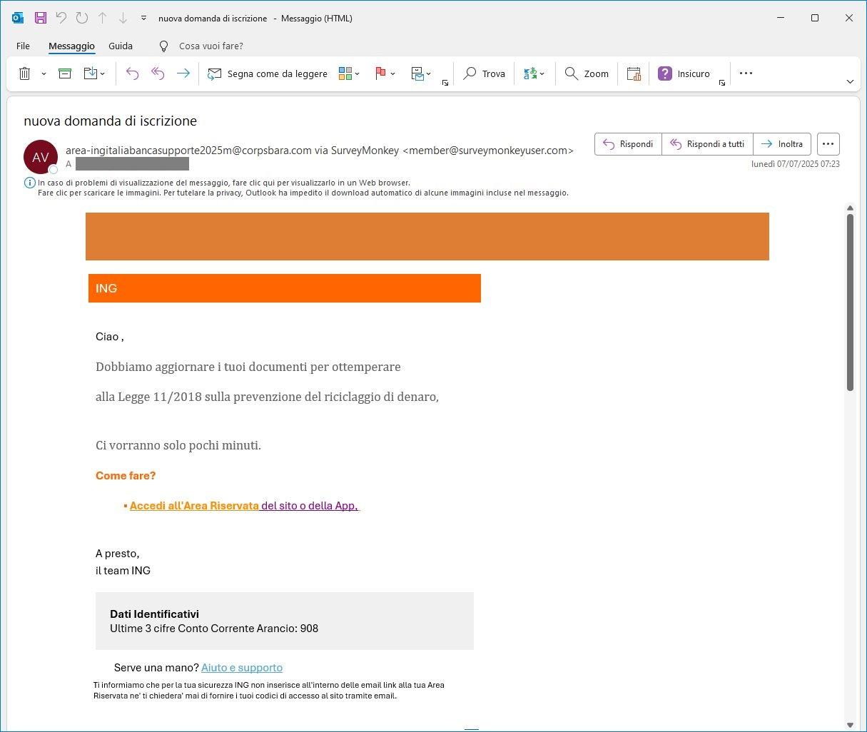 Figura 1 - E-mail di phishing