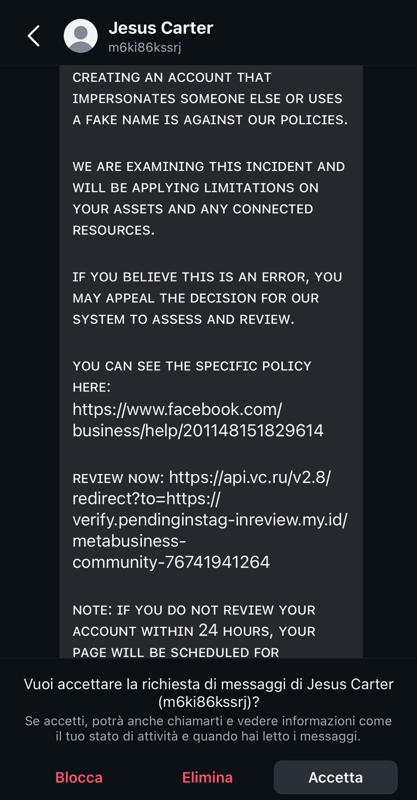 Figura 1 - Messaggio di phishing
