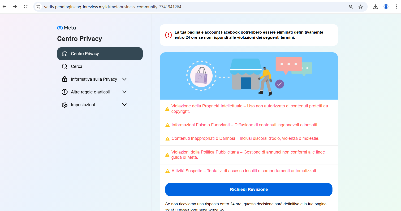 Figura 2 - Pagina di accesso alla piattaforma fake